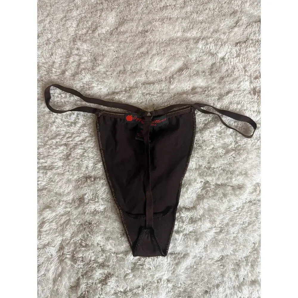 NWOT Apple Bottoms Intimates Brown Lace Back Low Rise String Thong Size L Rare